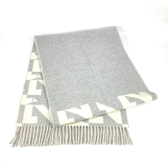 LOUIS VUITTON fringe Scarf -LV Dove logo Scarf wool / Cashmere gray/White - Picture 2 of 9